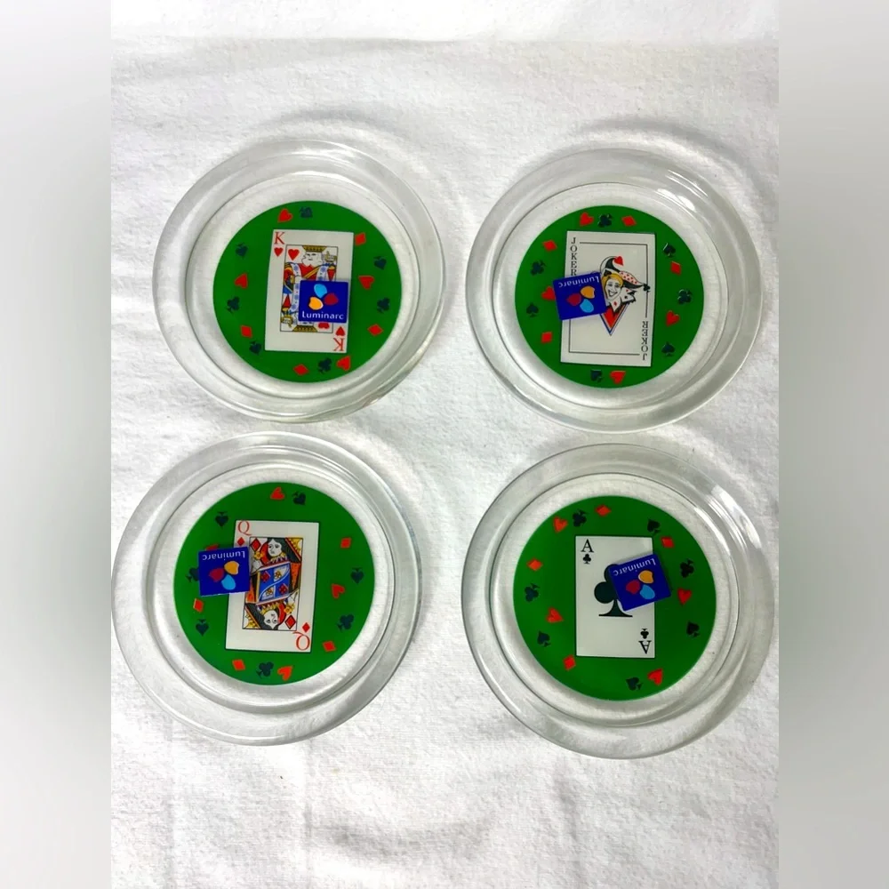 Playing Card Coasters Glass Trinket Dish Game Room Decor Luminarc France King